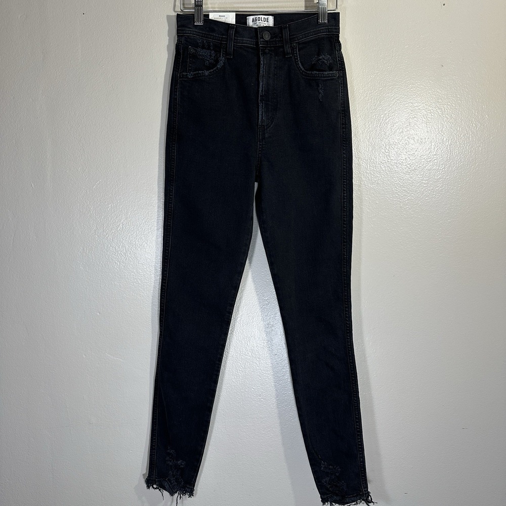AGOLDE Women's 24 Roxanne Skinny Jeans Washed Black Distressed Raw Hem A051C-786